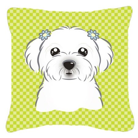 Carolines Treasures Carolines Treasures BB1270PW1414 Checkerboard Lime Green Maltese Fabric Decorative Pillow; 14 x 14 In. BB1270PW1414
